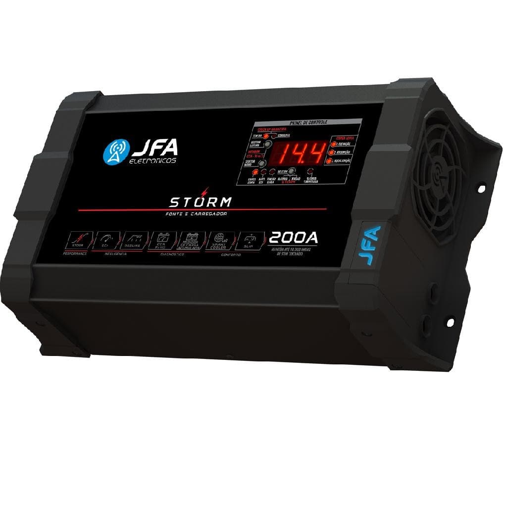 Fonte JFA Storm Plus 200A Bivolt Carregadora de Bateria De Trio Paredão Som Automotivo Festa Show