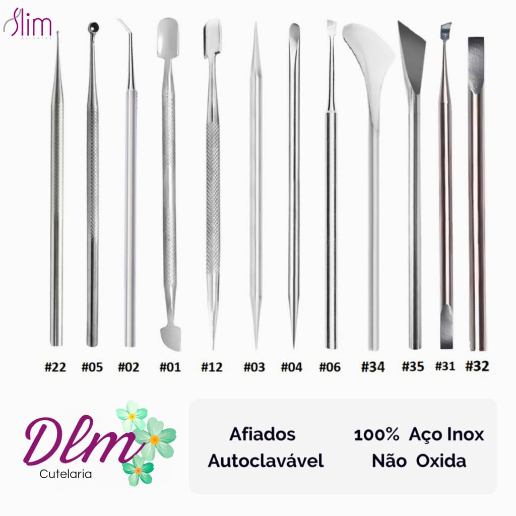 Kit Completo Com 12 Instrumentos  Slim Para Manicure