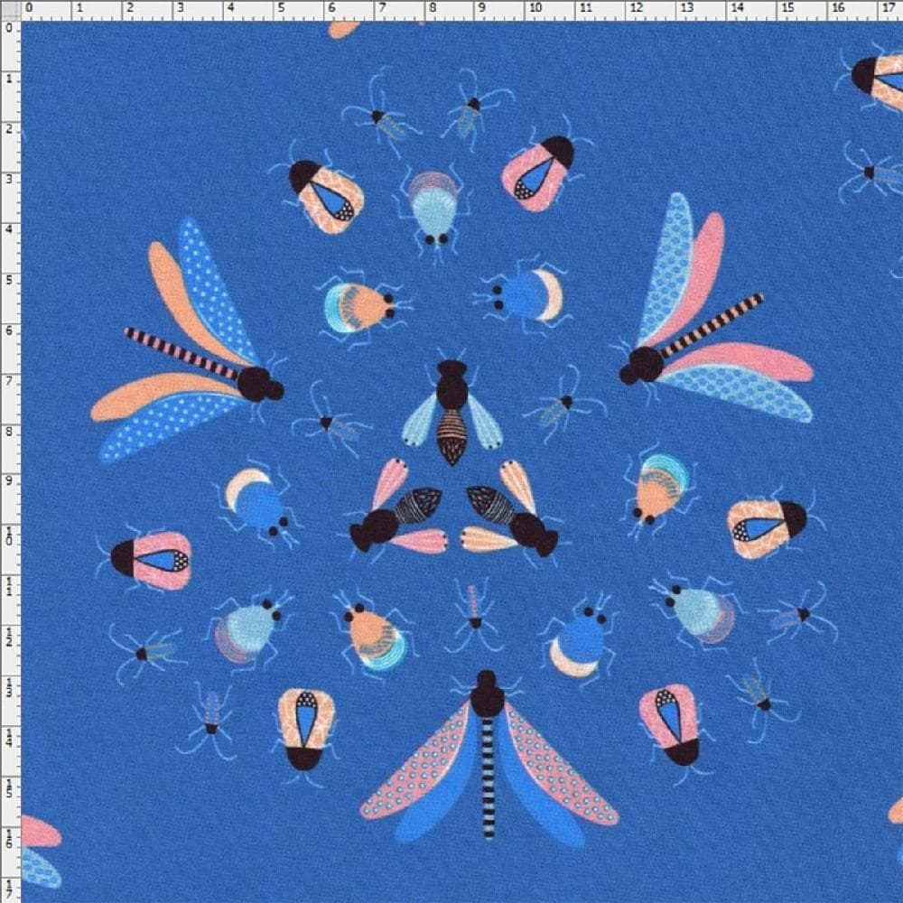 Tecido Estampado para Patchwork - Coleção Insetos Fundo Azul by Lulublu (0,50x1,40)