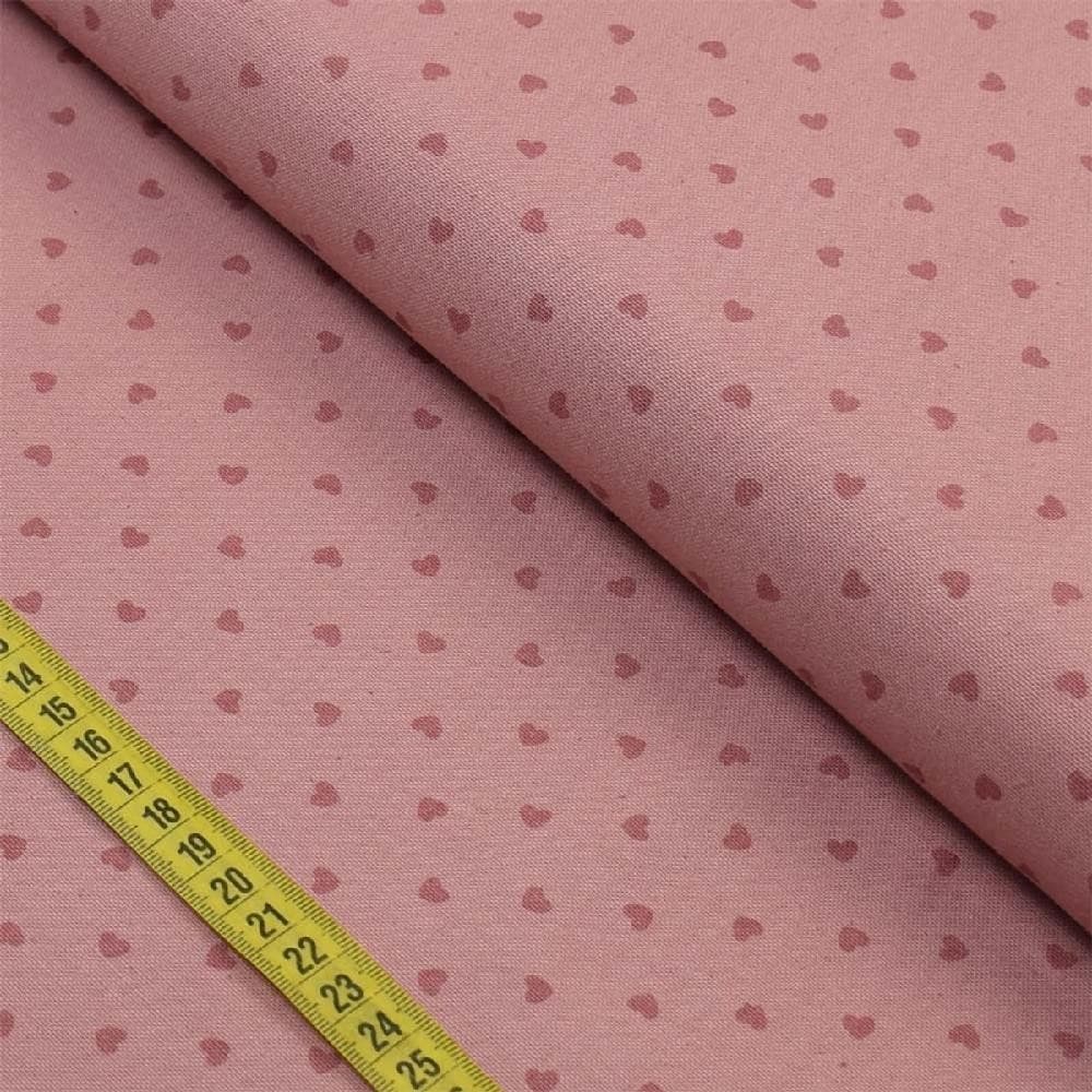 Tecido Blend de Linho Para Patchwork - Corações Rose Blush (0,50x1,50)