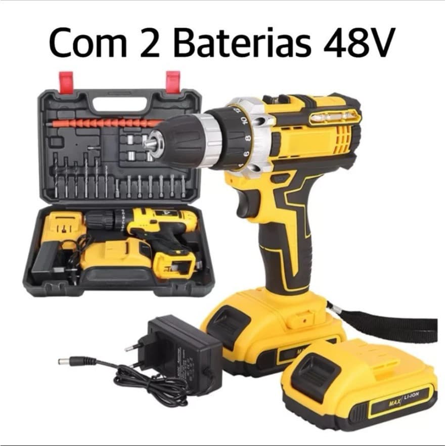 Parafusadeira Furadeira  Bateria 48v Bivolt Sem Fio 26 Peças