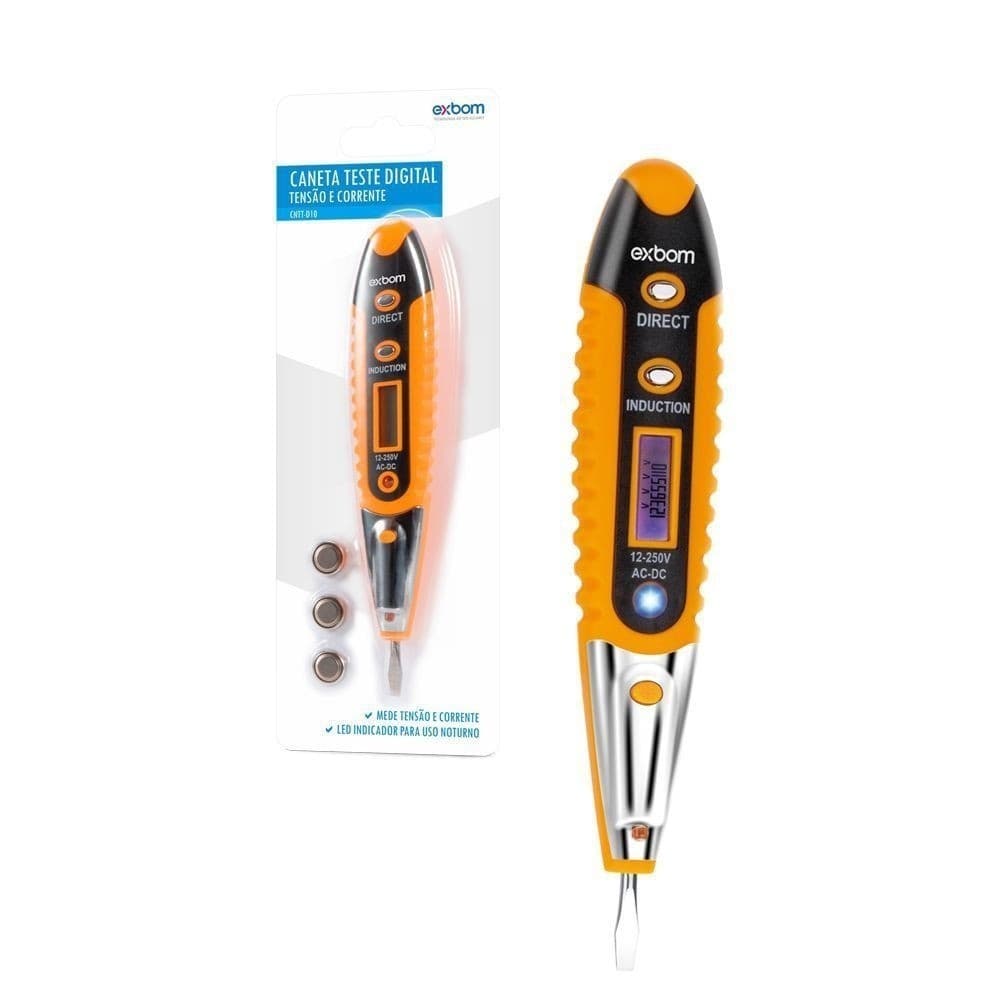 Caneta detector de voltagem e corrente elétrica digital (PONTA DE AÇO) LCD CNTT-D10 AC/DC/12V a 250V