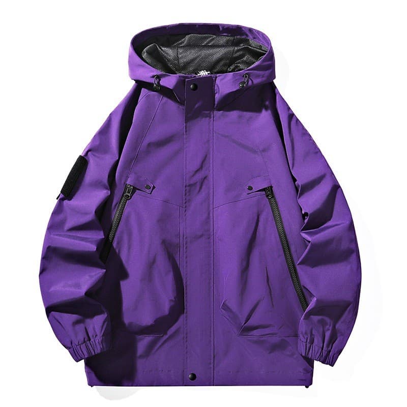 Primavera E Outono Com Capuz Solto Funcional workwear Jaquetas Zíper