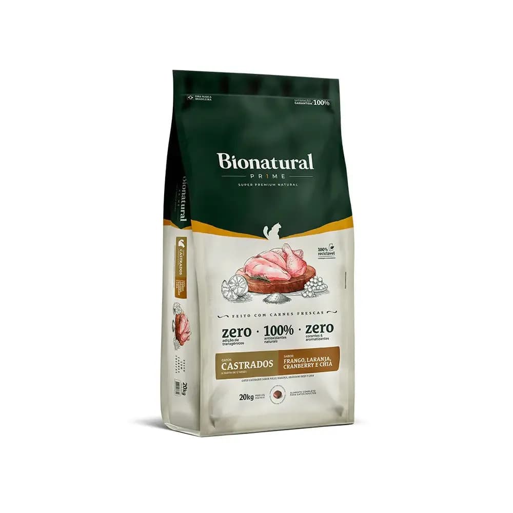 Ração Bionatural Prime Gatos Castrados Frango 20Kg