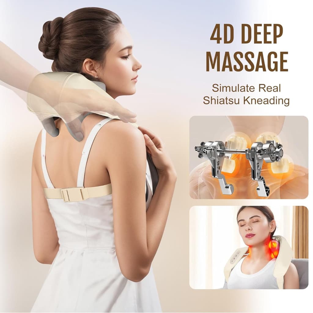 Massageador de Pescoço e Ombros, Alívio de Dor Cervical, Aquecimento Terapêutico, Relaxamento Muscular Profundo