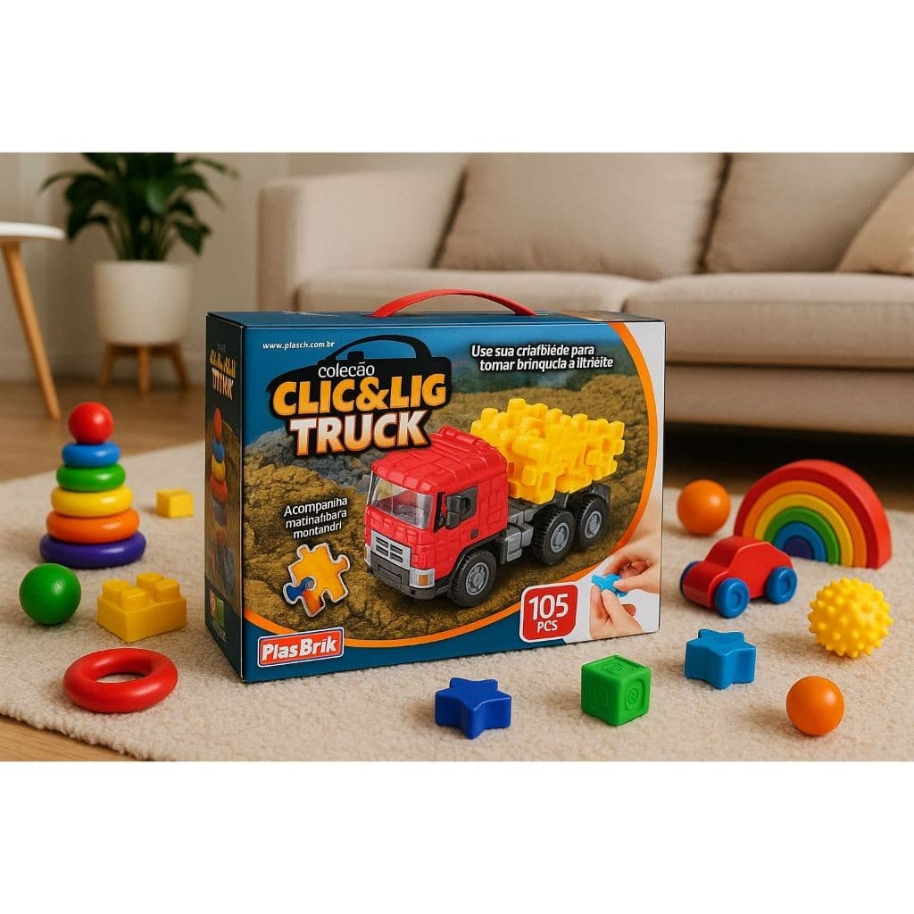 Brinquedo Caminhão Truck de Montar 106 Peças Plasbrink Caminhão Tipo Lego