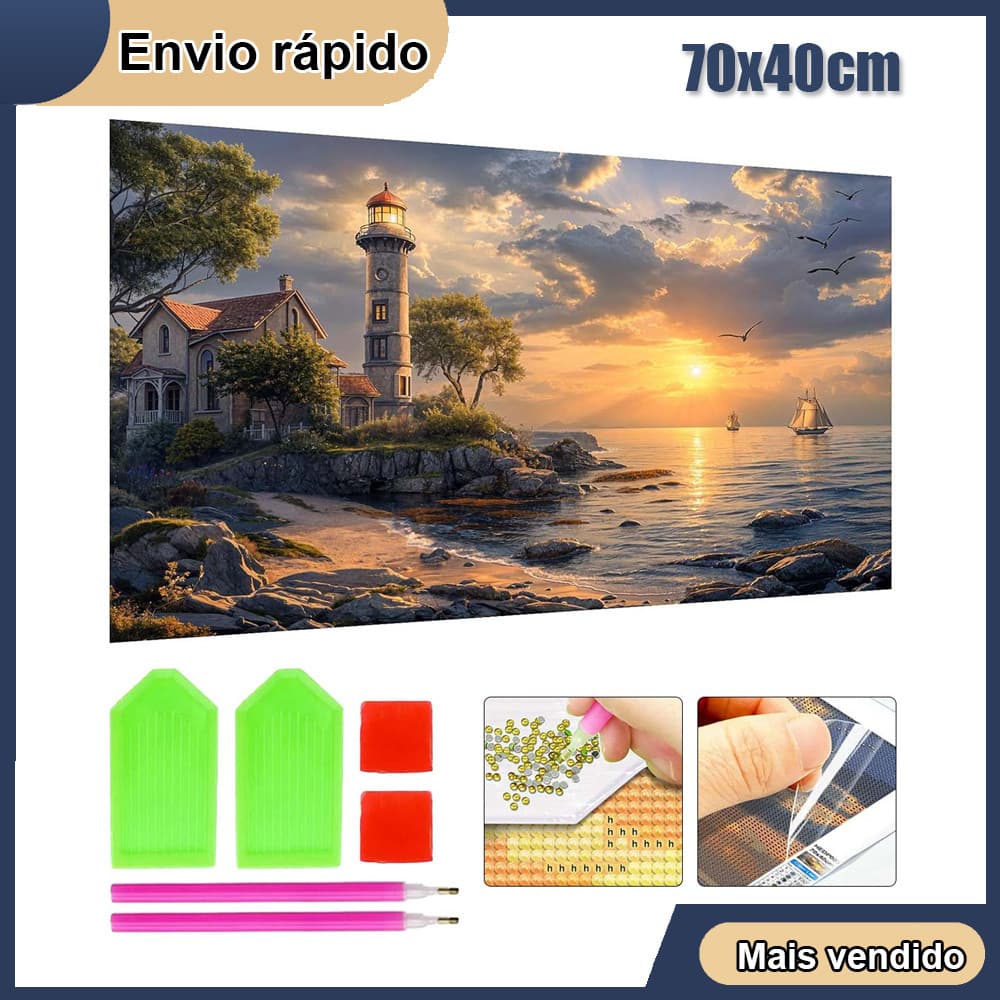 Faróis Pintura Diamante 5D Pintura de Diamante Kits De Para Adultos Rodada 5D DIY Broca Arte Decoração 70x40cm