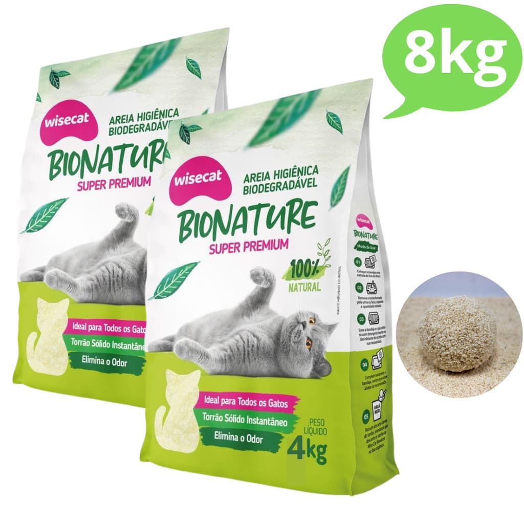 Kit 2 Areia Sanitária De Mandioca Granulado Para Gatos Biodegradável Wisecat 8kg