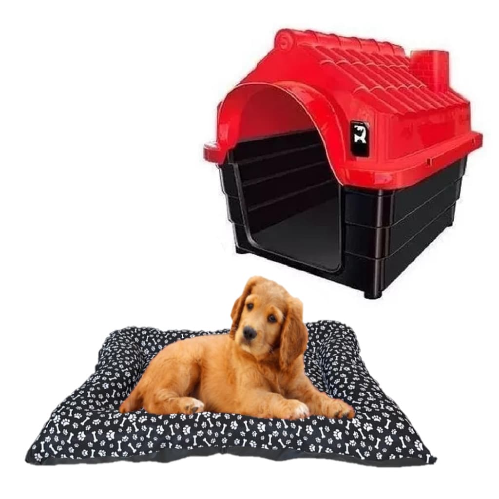 Kit Cama Colchonete Preto Pet 50x40cm E Casinha Pet Casa N4