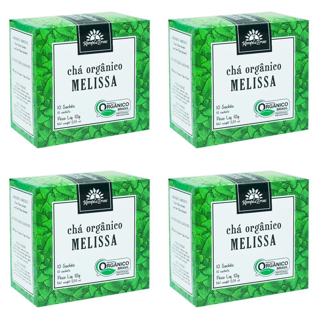 Kit 4x Chá Orgânico Melissa Folhas 10 Sachês Kampo De Ervas