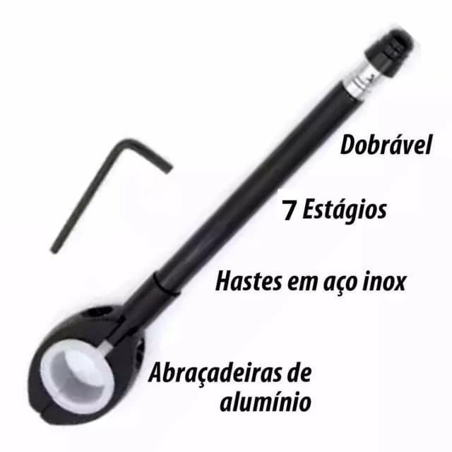 Antena Corta Pipa Moto Retrátil 7 Estágios Guidão Aço Inox Preta Anti Cerol
