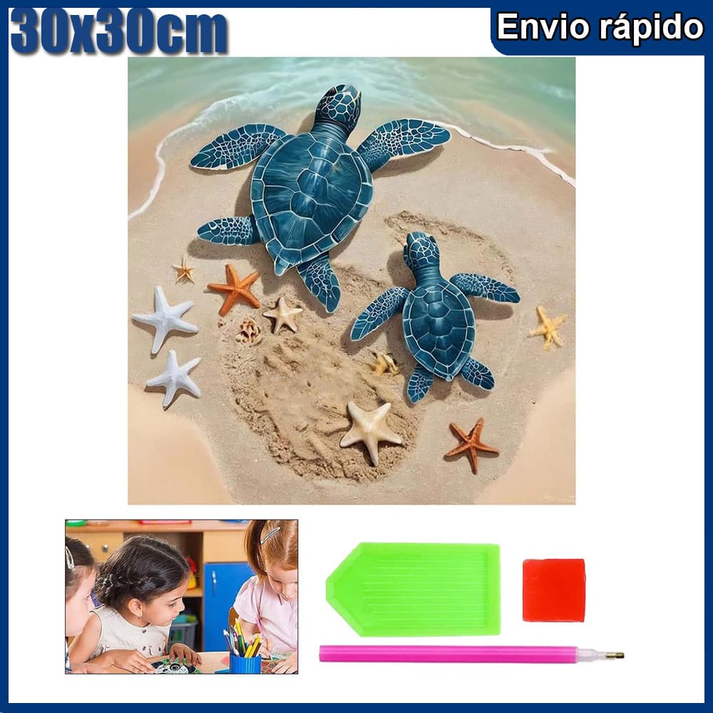 Pintura Diamante 5D Pintura de Diamante Conjunto De Pintura Com Diamante Para Adultos Redondos Tartarugas 30x30cm