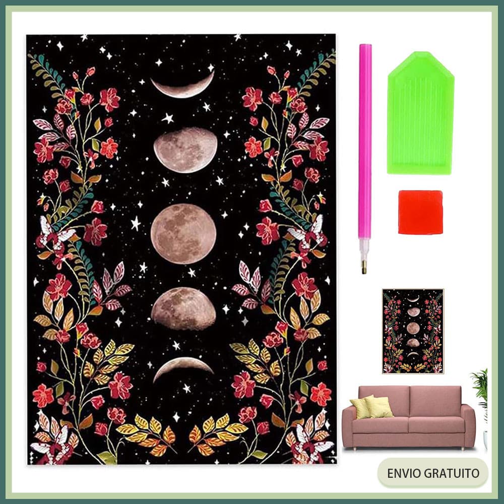 Pintura com diamantes redondos 5D, Arte DIY para aliviar o estresse, Floresta da lua,40x30cm