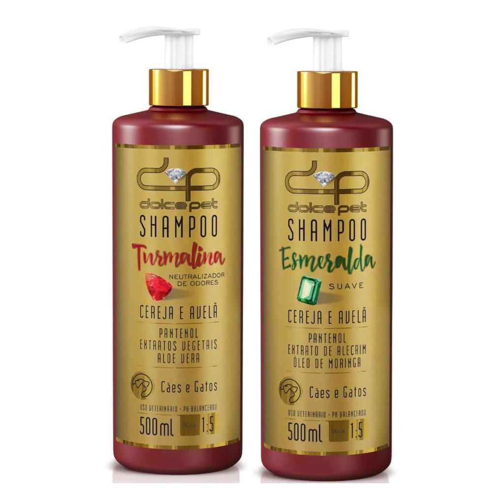 Kit Dolce Pet Shampoo Neutralizador de Odores + Shampoo Suave Cereja e Avelã para Cães e Gatos 500ml