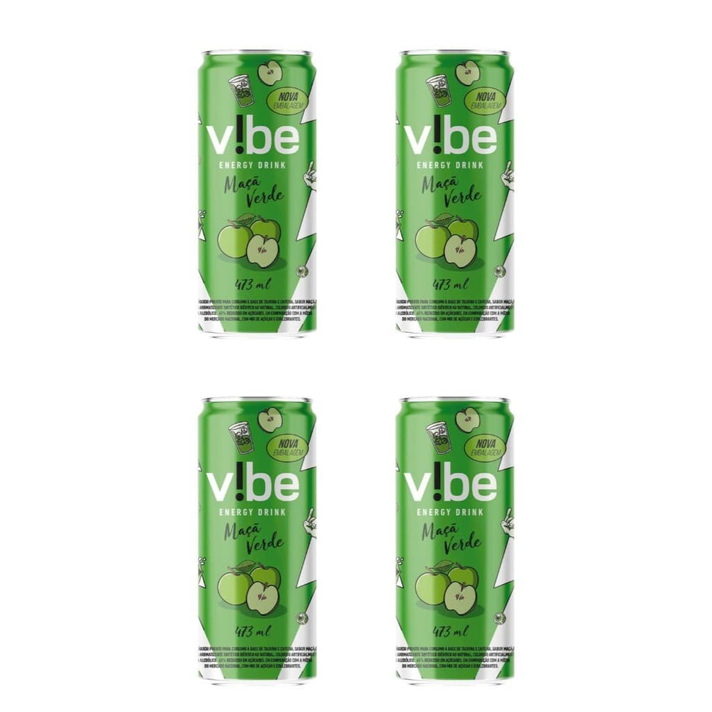 KIT 4 Energético Vibe Maça Verde 473ml