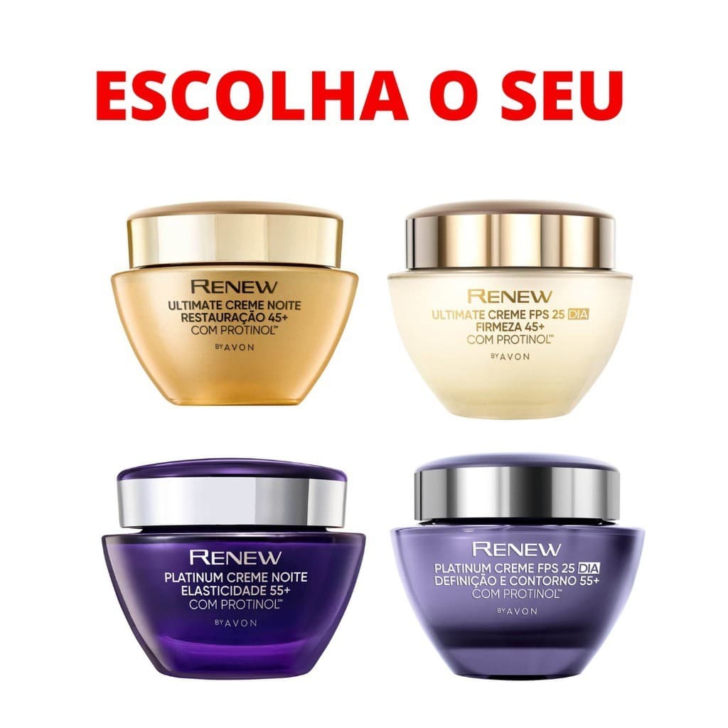 Renew platinum creme facial anti idade rugas avon 55 60 anos dia impecável