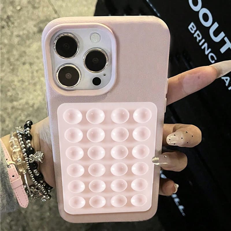 Capa De Couro Com Suporte De Ventosa 3D Para iPhone 17 16e 15 14 13 12 11 Pro Max Plus XS Litchi Padrão Macia