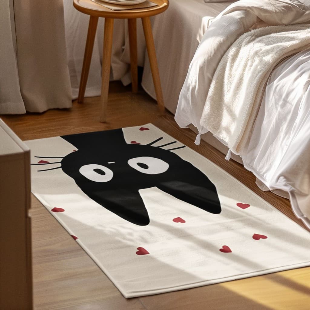 Tapete Decorativo Gato Preto 118x70cm Antiderrapante Sala, Quarto e Escritório