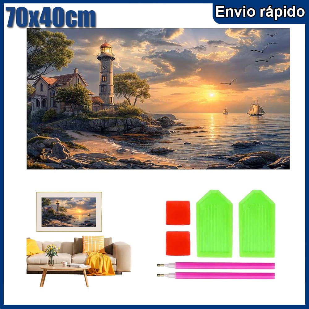70x40cm Faróis Pintura Diamante 5D Pintura de Diamante Conjunto De Pintura Com Diamante Para Adultos Redondos