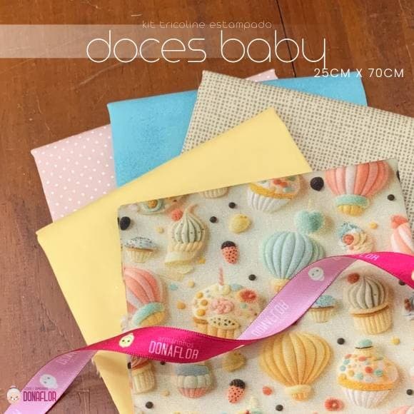 Kit 5Tricolines Doce Baby 25cm X 70cm 100% Algodão - para Panos de Prato, Fraldas  e Patchwork