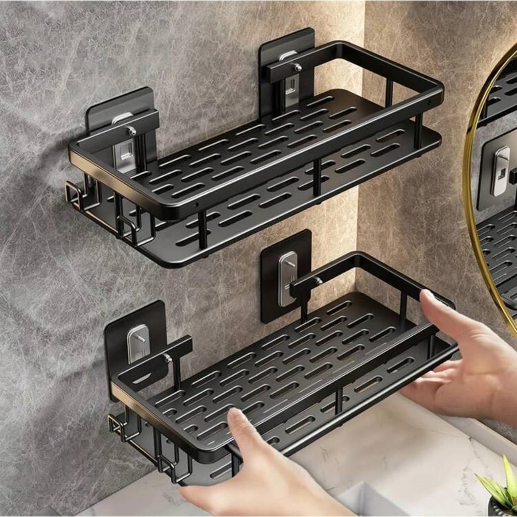 Suporte  prateleira Shampoo Sabonete Banheiro Adesivo Parede Box Luxo Cor Preto alumínio