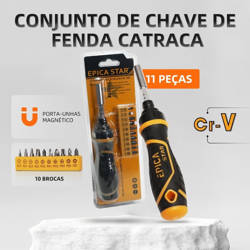 Jogo Profissional de 11 Chaves de Fenda Catraca Extensíveis