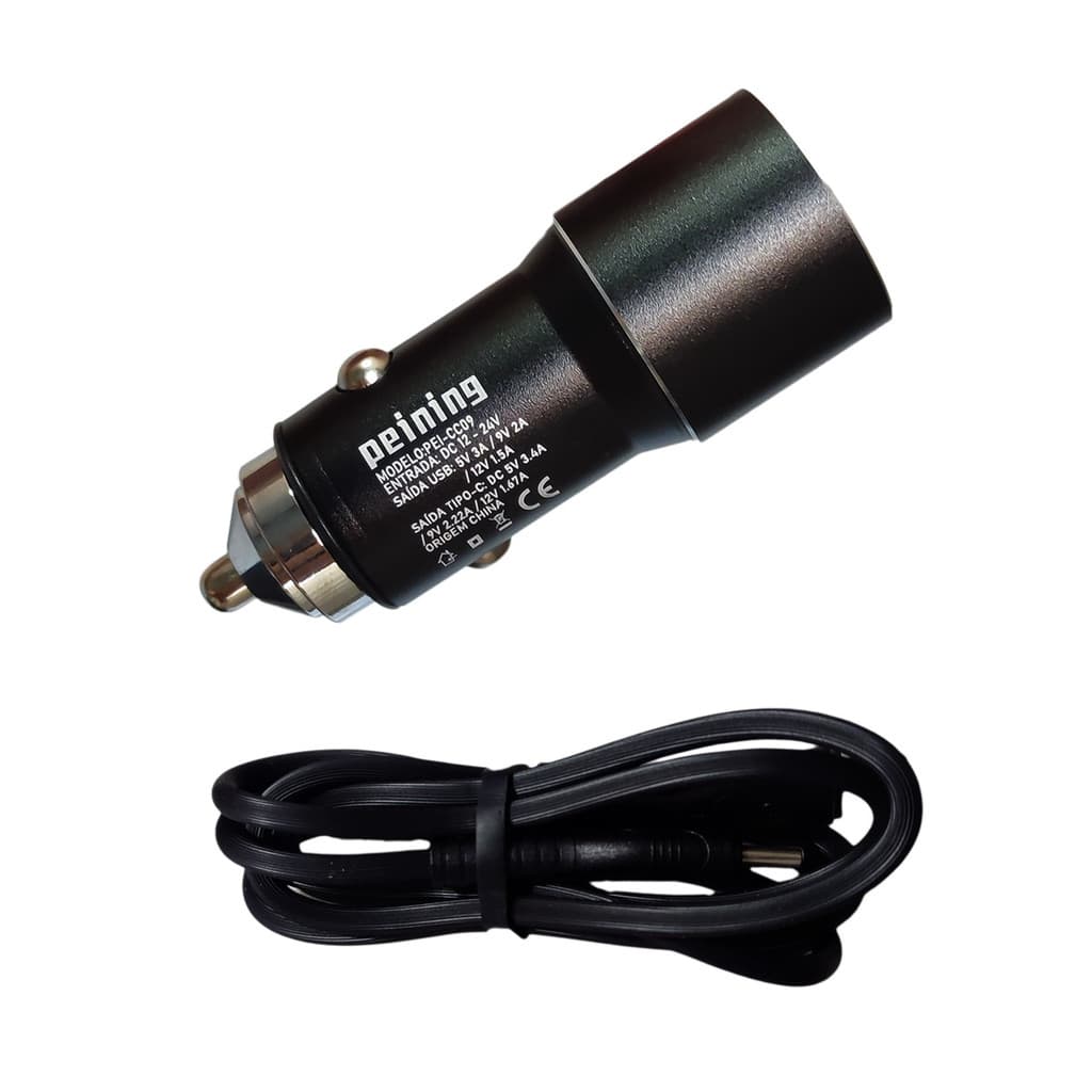 Carregador Veicular Turbo 38W Tipo C + USB Carregador Para Carros Rápido 2 Portas Peining Original