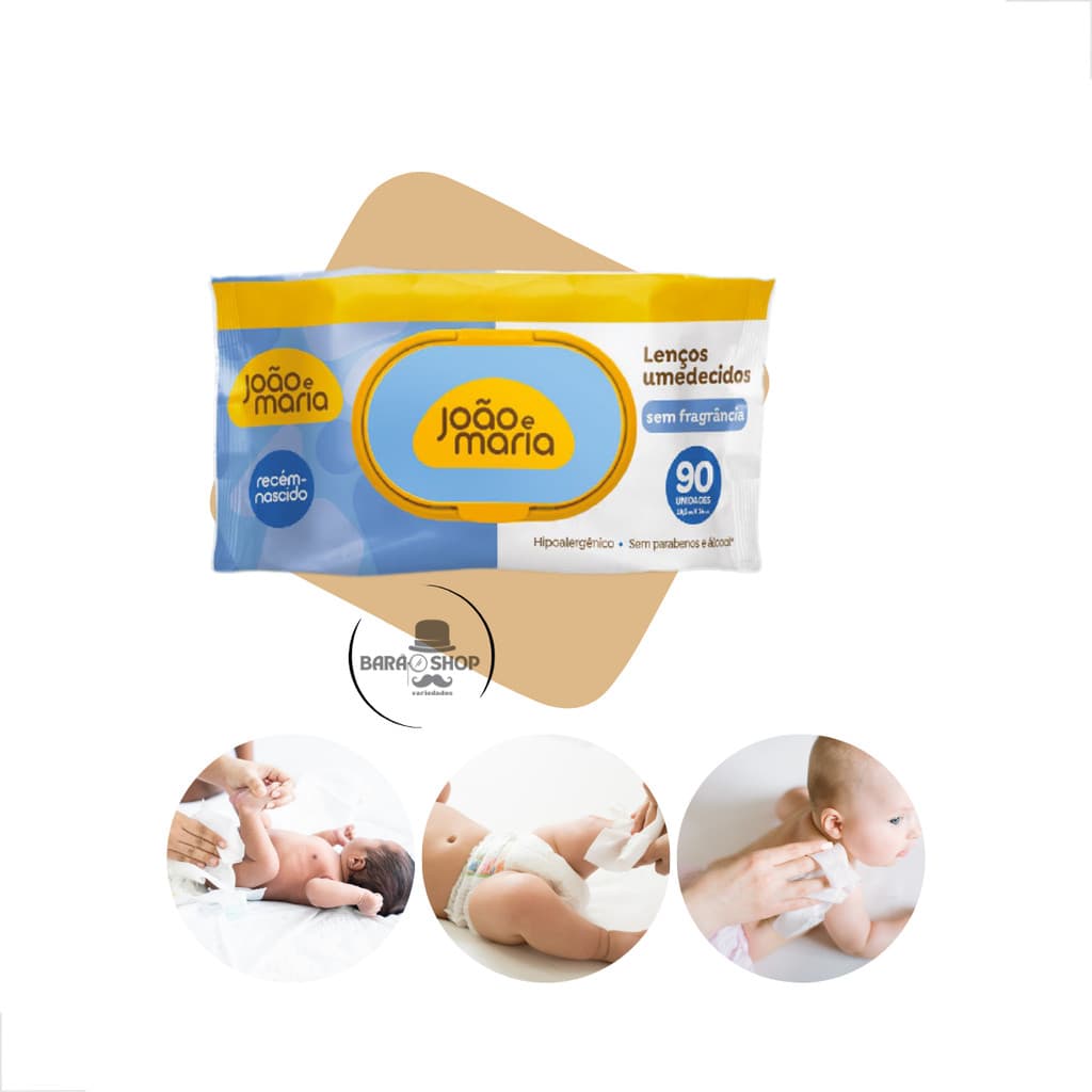 Lenço Umedecido João E Maria Rn Cimed Sem Fragrância 90 Unid Lançamento Garante o Carinho com a Pele Delicada do Bebê