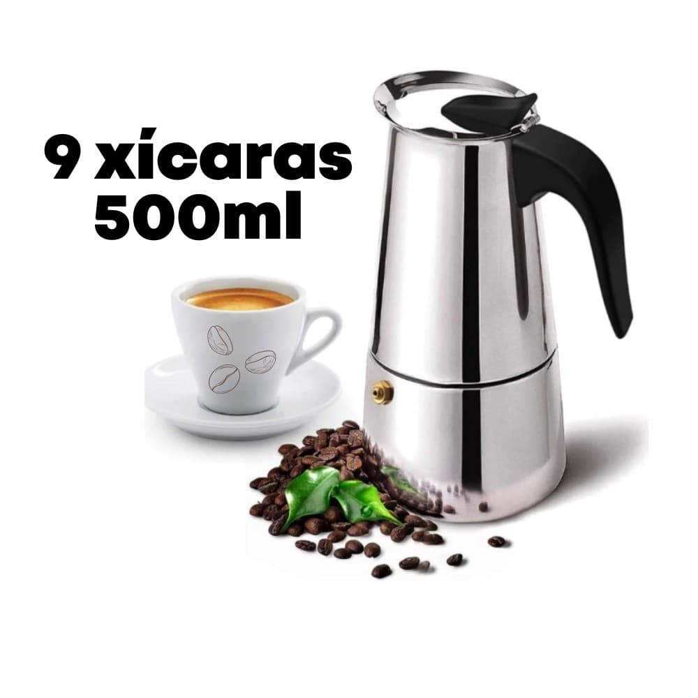 Cafeteira Expresso Tipo Italiana Luxo Tipo Moka Inox 9 Xicaras Compatível com Fogão de Indução