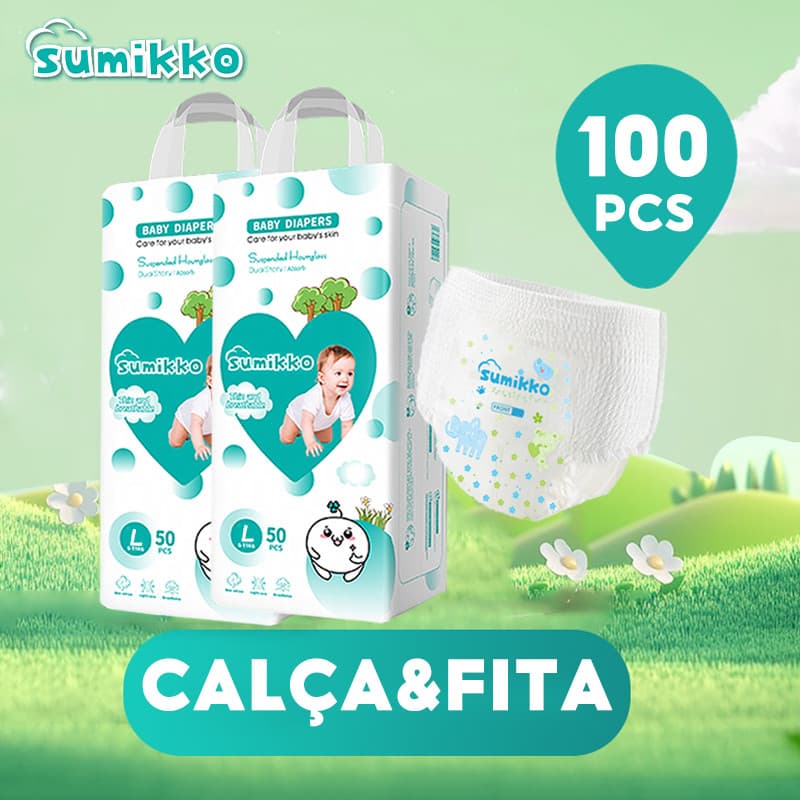 SUMIKKO Calça Fraldas 50 e 100 unidade Baby Ajustável total max P/M/G/XG/XXG/XXXG/4XG/5XG
