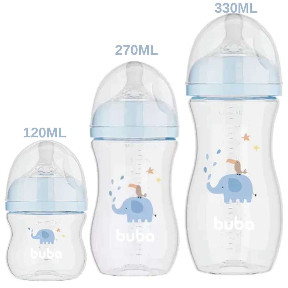 KIT C/ 3 MAMADEIRAS EASY FLOW ELEFANTE AZUL 120ML/270ML/330ML - BUBA