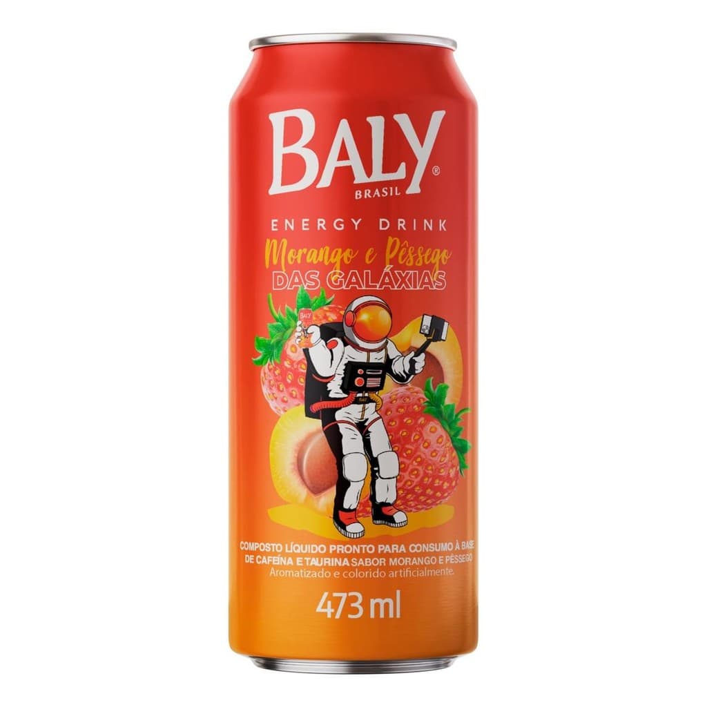 Kit C/ 2 Energetico Morango e Pessego das Galaxias Baly Lata 473ml