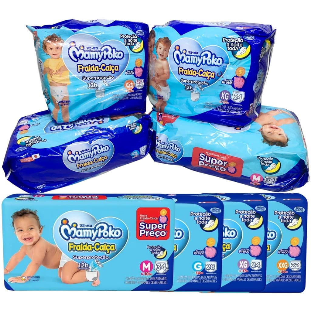 KIT COM 08 FRALDAS CALÇA PACOTÃO 1 LINHA - MAMYPOKO- TECNOLOGIA JAPONESA