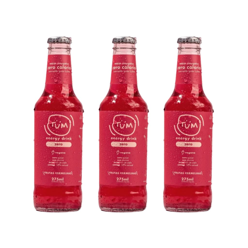 ENERGÉTICO NATURAL VEGANO ZERO CALORIAS FRUTAS VERMELHAS TUM ENERGY DRINK 275ML - 3 UND