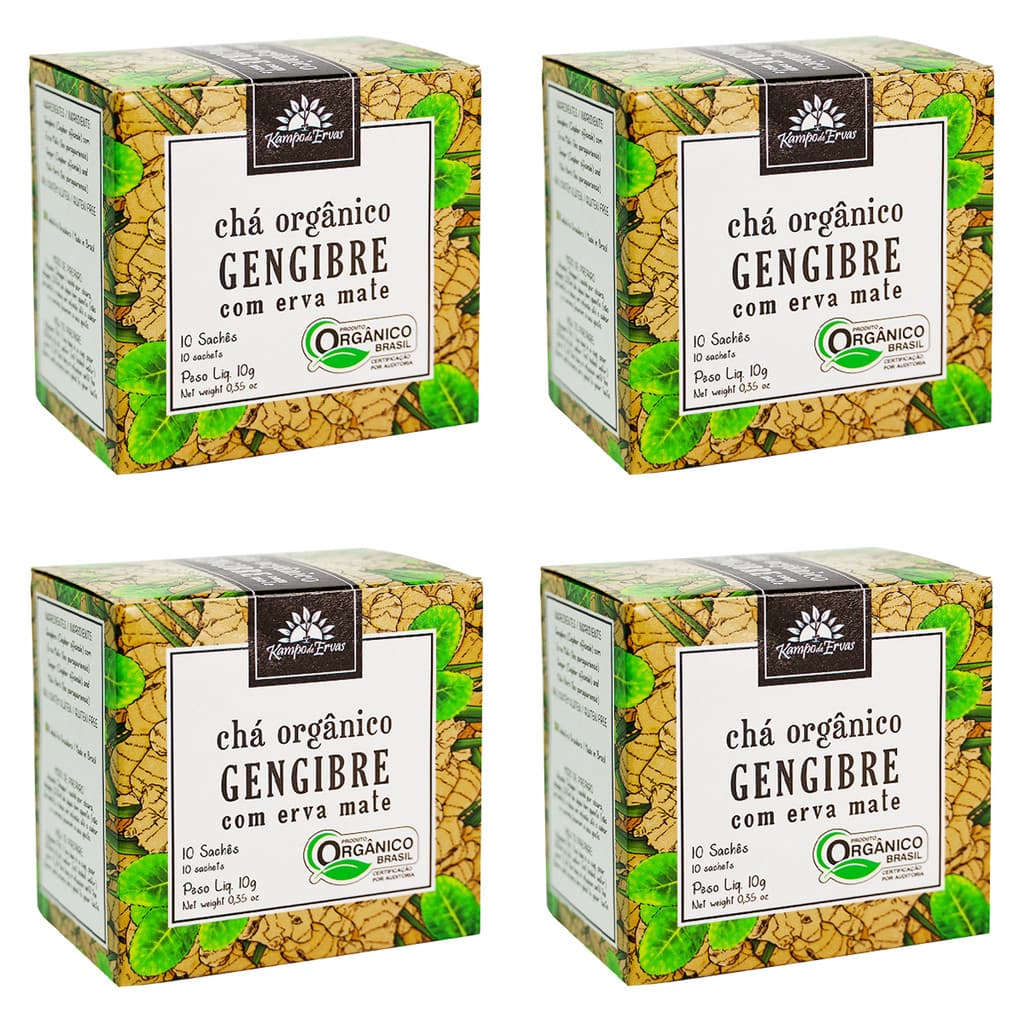 Kit 4x Chá Orgânico Gengibre C/ Erva Mate 10 Sachês