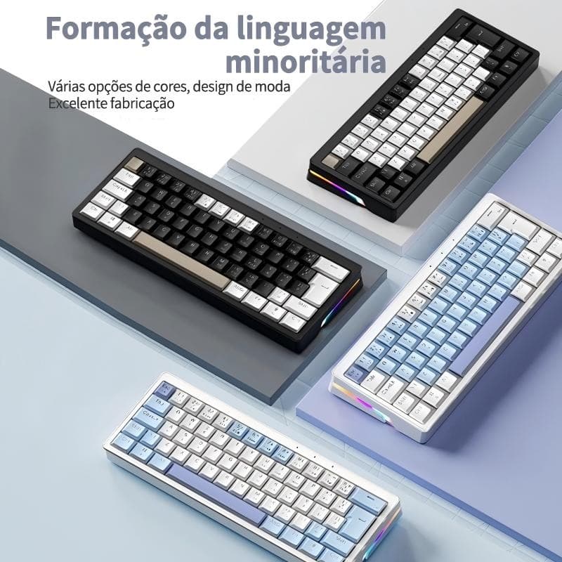 Teclado Gamer Mecânico Layout ABNT2 RGB Com Fio Hotswap Ergonômico Switch Vermelho Azul Marrom para Jogos FPS e Trabalho