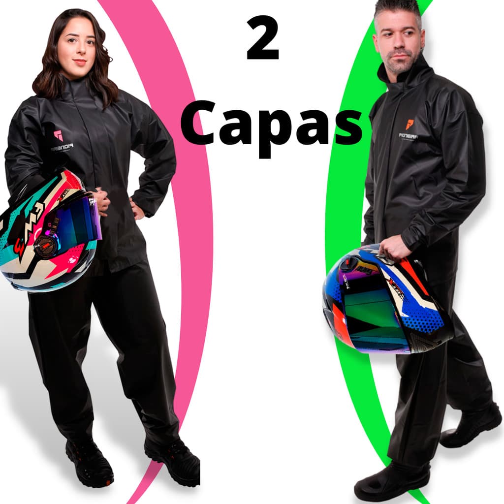 2 Capas De Chuva Moto Impermeável Pvc Pioneira Kit Para Namorados Motoqueiro Resistente Frio Conjunto Completo