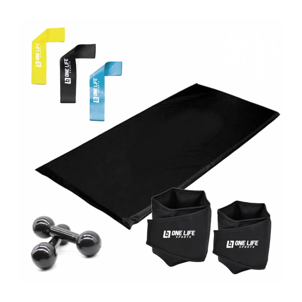 Kit Treino em Casa =  Caneleira 5 Kg + Colchonete + Kit Mini Band + Peso 3 Kg