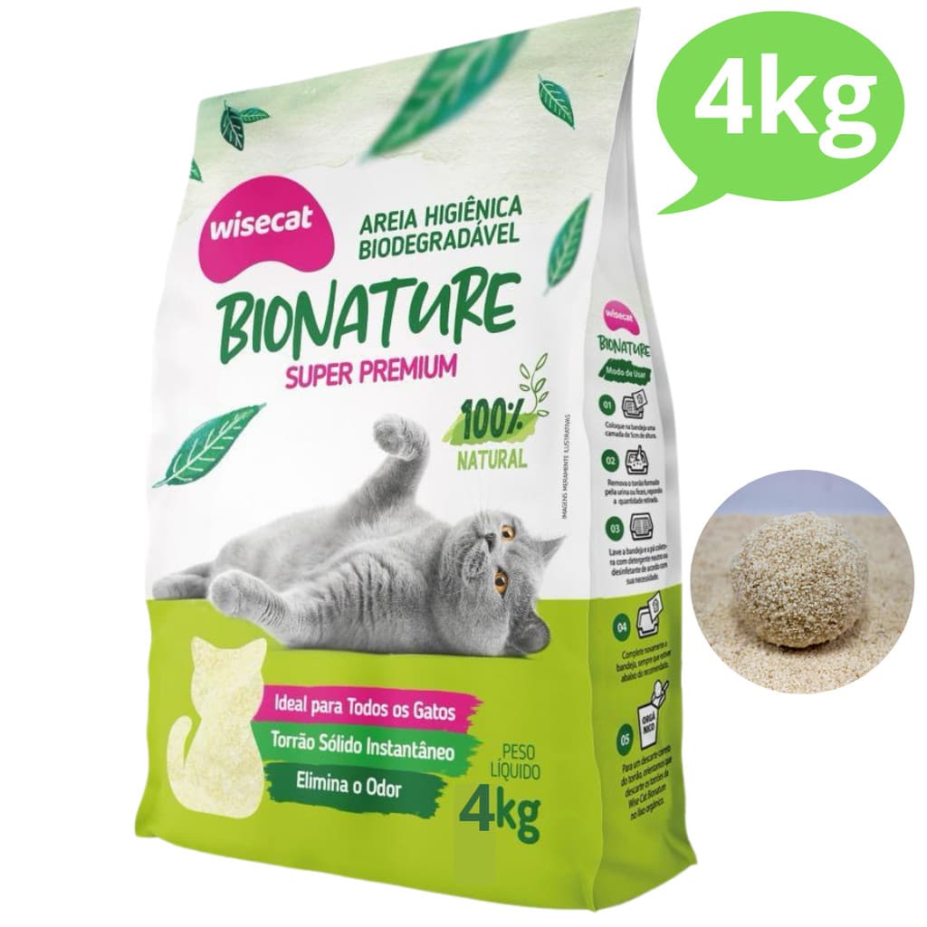 Areia Sanitária De Mandioca Granulado Para Gatos Biodegradável Wisecat 4kg