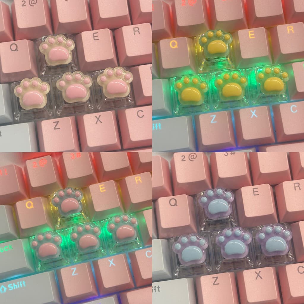 4 Pçs Transparente Gato Pata Keycaps Para Universal Eixo Cruz Teclado Mecânico Rosa Personalizado Keycap Jogos