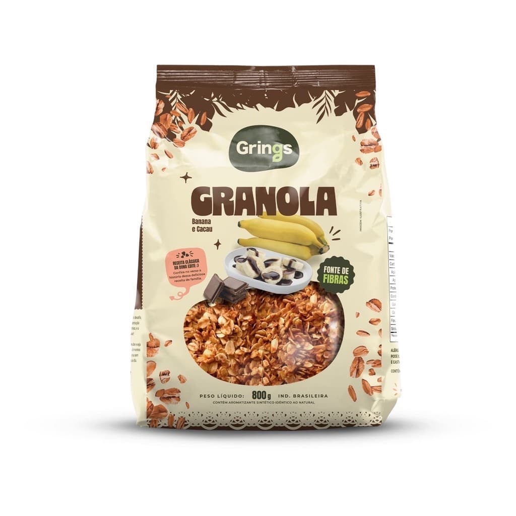 Granola Banana e Cacau Grings 800g | Fonte de Fibras Crocante | Artesanal