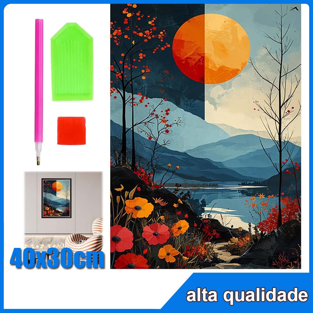 Montanhas e água Pintura Diamante 5D Pintura de Diamante Conjunto De Pintura Com Diamante  Conto De Fadas Redondo 5D Kit