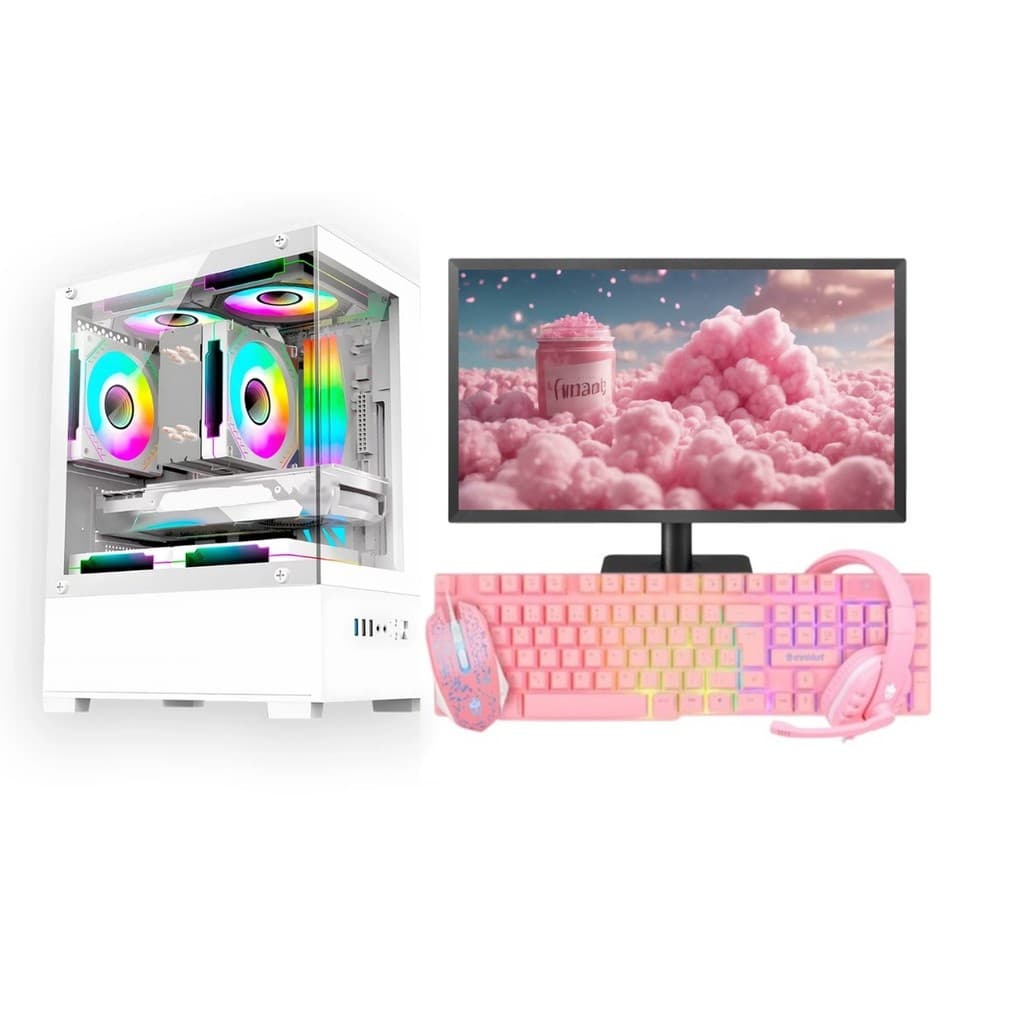 PC Gamer Branco E Rosa Completo i5 Memoria Ram 16GB GT 730  SSD 240GB Monitor HDMI Kit Gamer