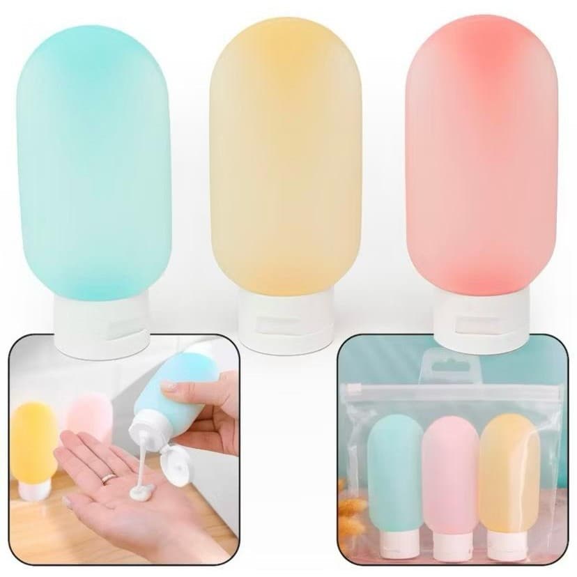 Frasco Para Viagem Kit Com 3 Potes Com Etiquetas Porta Creme Shampoo Hidratante NS-4568
