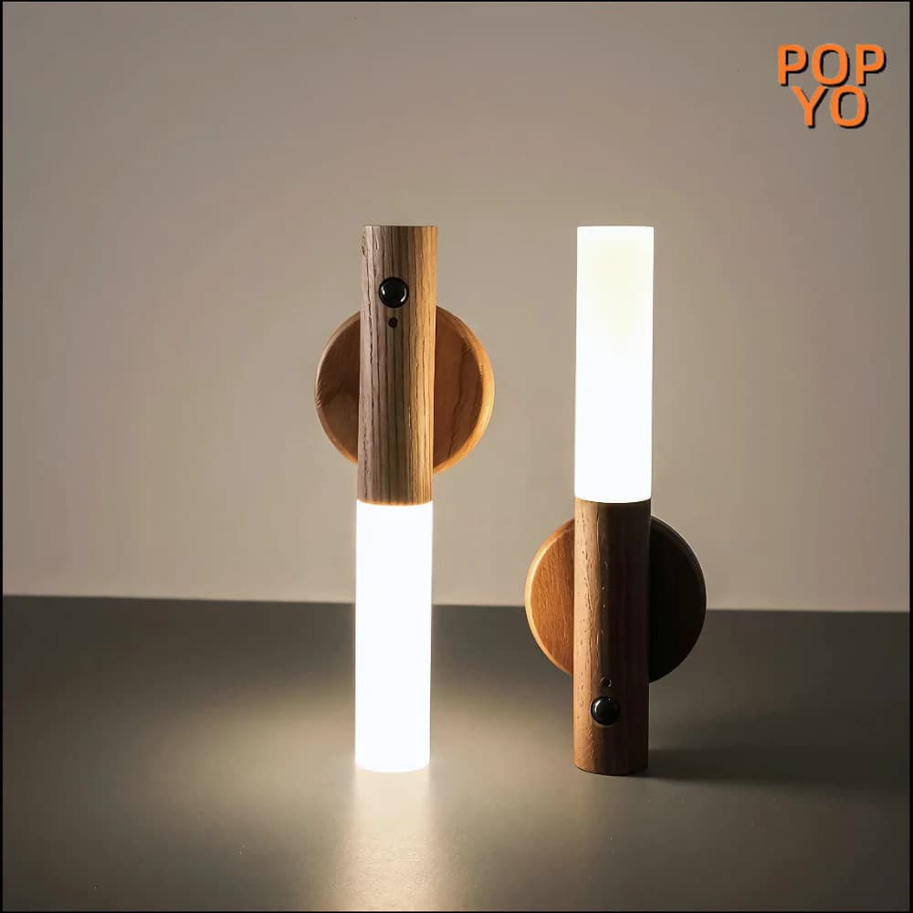1/2 pcs Luminária Elegante De Madeira Led Sensor Movimento Presença