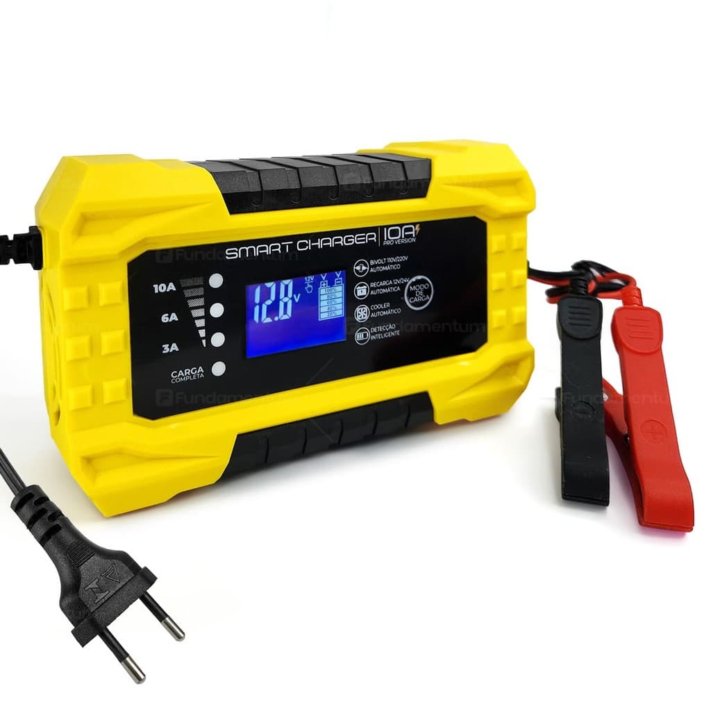 Carregador Bateria Automotivo Smart Charger 10A Digital 12V 24V Indicador Carga Caminhão Carro Moto