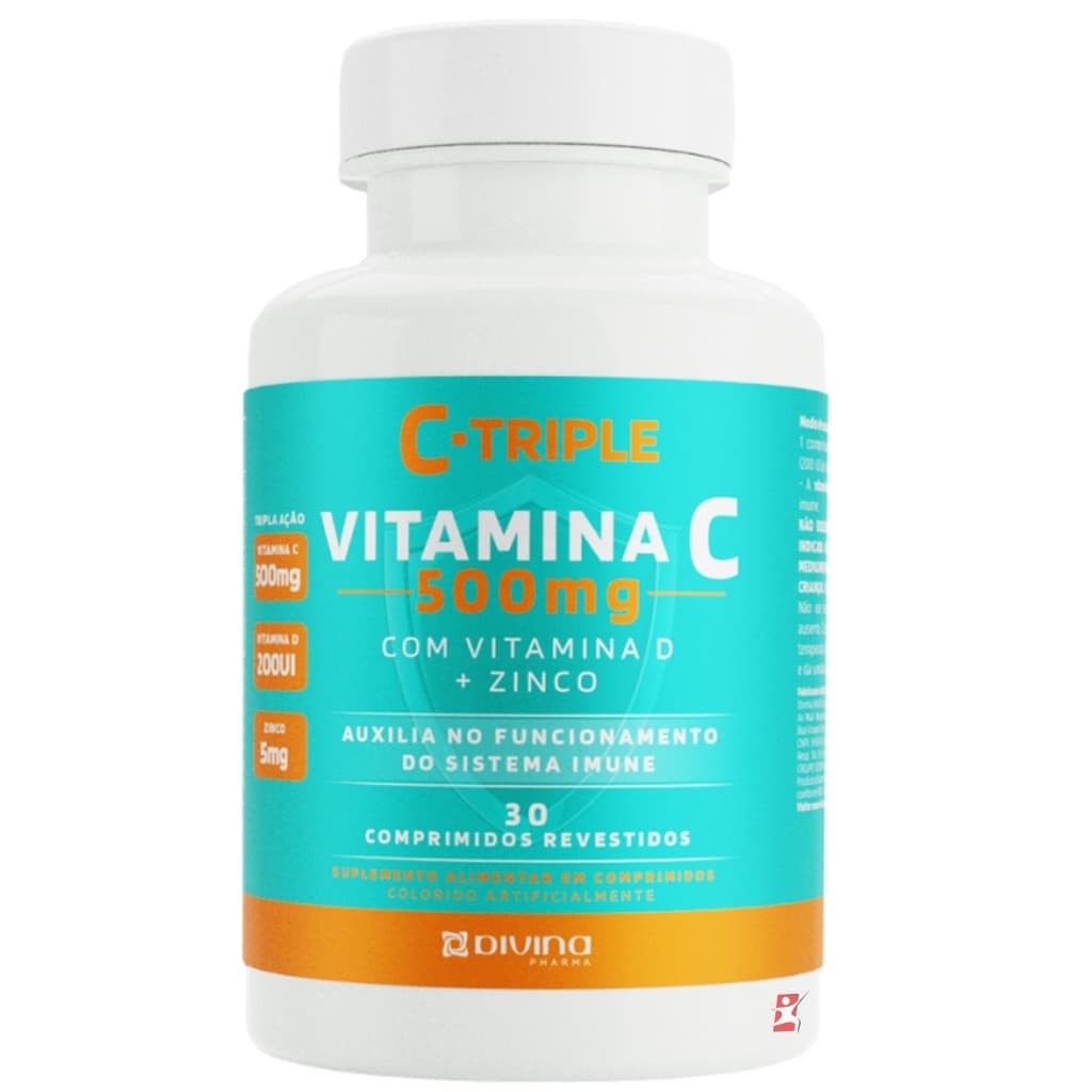 C-TRIPLE VITAMINA C 500MG + ZINCO + VITAMINA D 30 COMPRIMIDOS - DIVINA PHARMA
