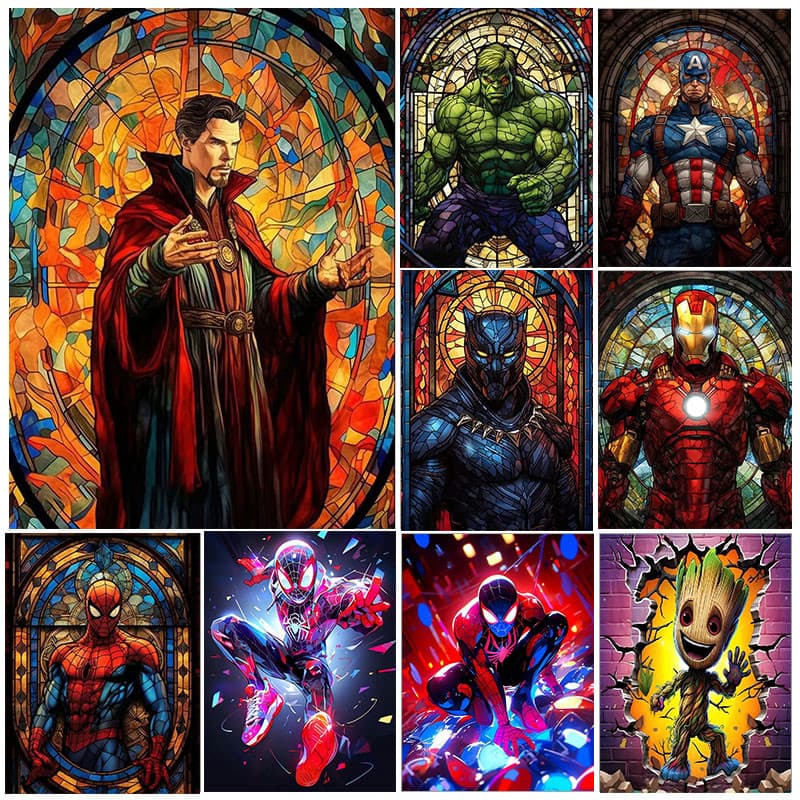 5D DIY Vingadores Diamante Bordado Personagens Da Marvel Círculo Completo Quadrado Mosaico Pintura Pixel Strass Decoraçã