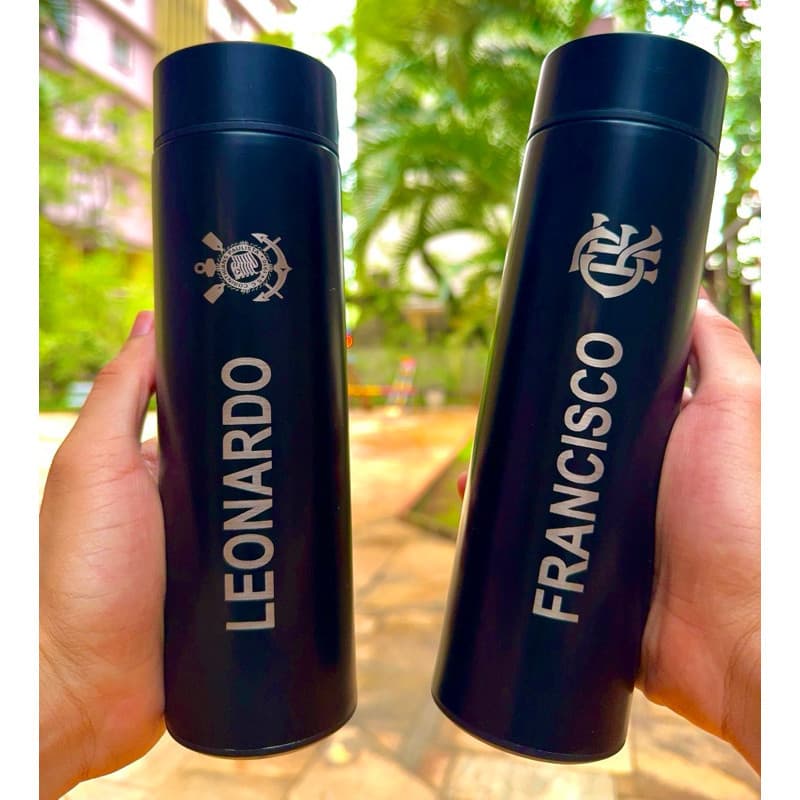 500Ml Garrafa Térmica Personalizada em Aço Inox Com Led Digital Termômetro Escritório Academia Água