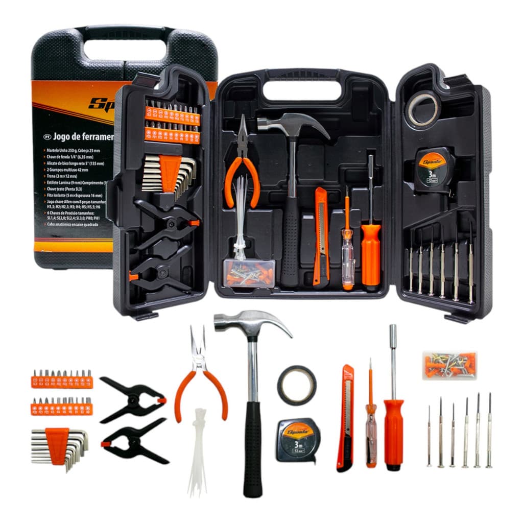 Kit Jogo de Ferramentas Completo com Bits e Chaves Sparta Ferramentas 129 peças.